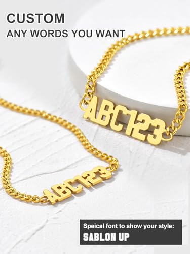 GoldChic JEWELRY Name Necklace Personalized for Men, Womens Custom Name Plate Chain, Stainless Steel Customized Old English Nameplate Choker with Curb Chains Custom, 16 inches to 30 inches - color: Curb Chain 4 mm - Gold(Small Pendant)