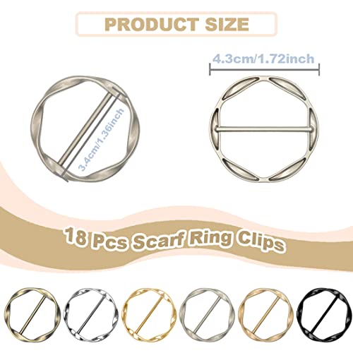 18Pcs Shirt Ties Clips for Women Silk Scarf Ring Clip T-Shirt Buckle Ring Clip Metal Round Circle Clip Clothes Clip - color: 6-colors