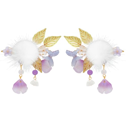 A Pair Wedding Hair Clips, Handmade Floral Design Alligator Crystal Hair Clips Pearl Barrettes, Rhinestones Flower Clips Pearl Headpieces Hair Pins Hair Accessories for Women Girls (Purple&Green) - color: Purple&Green
