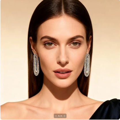 Fringe Dangling Tassel Earrings for Women, Handcrafted Chandelier Long Bohemian Beaded Cubic Zirconia Crystal Imitation Pearls Inlay Statement Boho Chain Hook Earrings for Wedding Party - color: Colorful Clear crystal