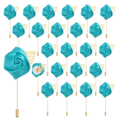 uxcell 24pcs Blue Rose Boutonnieres Flower Pins for Wedding | Buttonholes Pocket Boutonnieres for Wedding Ceremony Anniversary Prom Formal Dinner Party - color: Blue
