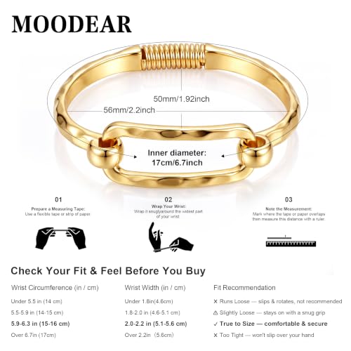 Moodear Chunky Gold Bangle Bracelets for Women, 14K Gold Plated/Silver Cuff | Chunky Statement Jewelry with Hammered Texture, Non Tarnish Gold Plated Finish, Unique Cuff Design, Lightweight Comfort - style: Gold 17cm （≈6.5IN）Paperclip