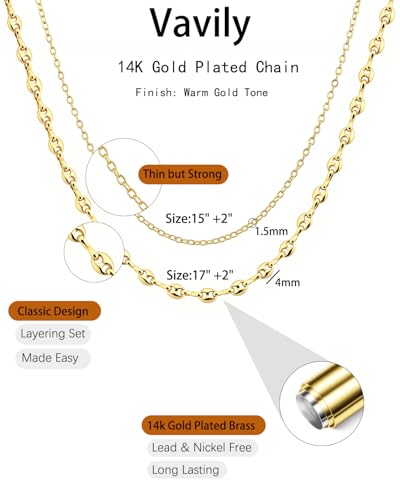 Link Gold Chain 14K Gold Plated Trendy Rope Paperclip Thick Chain Necklace Minimalist Layered Gold Chain Choker Necklaces for Women - style: Layered Link Chain