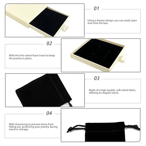 Small Jewelry Gift Box and Velvet Bag, Necklace Bracelet Earring Cardboard Organizer Square Jewellery Gift Box Pendent Storage Case for Birthday Xmas Christmas Wrapping (Beige) - color: Beige