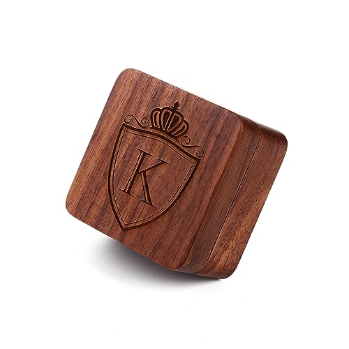 Mens Initial Silver Cufflinks A-Z Alphabet Letter Steel Cuff Links with Engraved Walnut Wood Box Groom Groomsman Wedding Set… - style: K