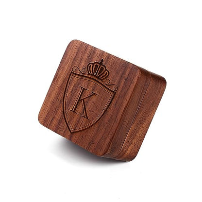 Mens Initial Silver Cufflinks A-Z Alphabet Letter Steel Cuff Links with Engraved Walnut Wood Box Groom Groomsman Wedding Set… - style: K