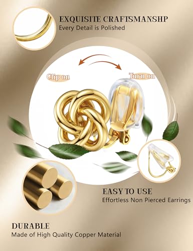 ORAZIO Clip On Earrings Women Geometric Statement Unique Non Pierced Earrings 14K Gold Plated Knot Chunky Drop Dangle Hoop Stud Clip-on Earrings for Women Trendy - color: Style E-Gold Plated