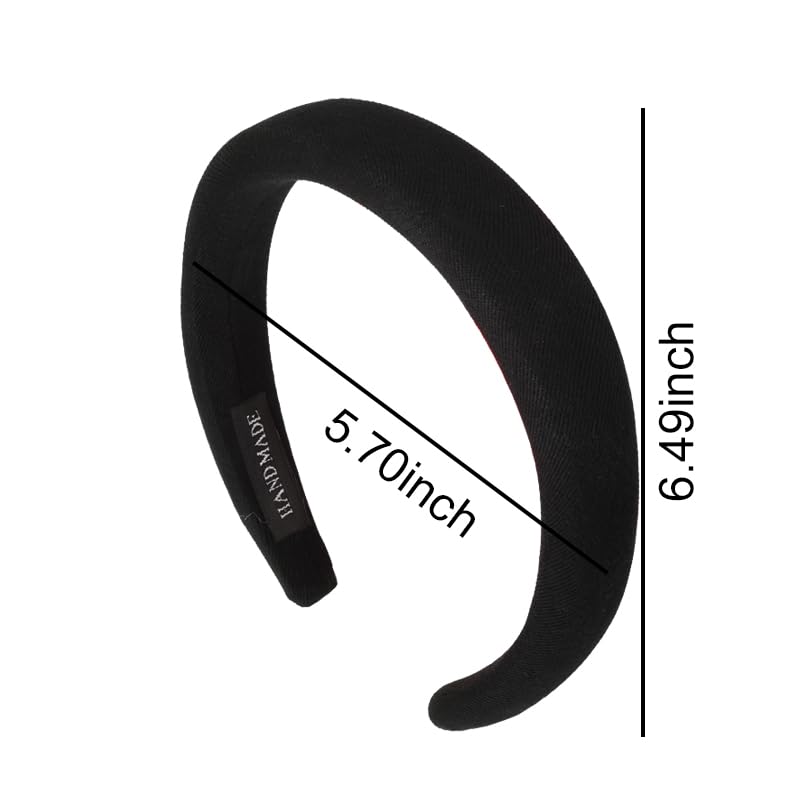 Black Padded Headband for Women - Wide, Simple, Soft Satin Hair Hoop for Girls and Teens, No Teeth Thick Head Accessory - color: Black