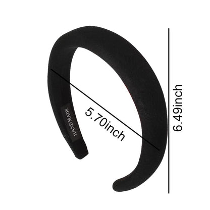 Black Padded Headband for Women - Wide, Simple, Soft Satin Hair Hoop for Girls and Teens, No Teeth Thick Head Accessory - color: Black