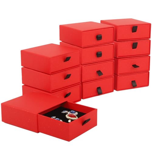 Nsmykhg Jewelry Gift Box Velvet-Lined,12 Pack Compact Drawer Style for Earrings & Rings, Necklace & Bracelet Organizer, 3.93x3.93x1.65 Inches, Stackable Elegant Jewelry Display & Storage Box (Red) - color: Red