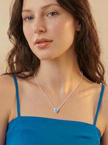 Silvora Heart/Round Birthstone Necklace for Women, Sparkling Crystal Pendant, Dainty Birth Month Jewelry, Adjustable 16"+2" Chain - color: Silver, style: December Heart