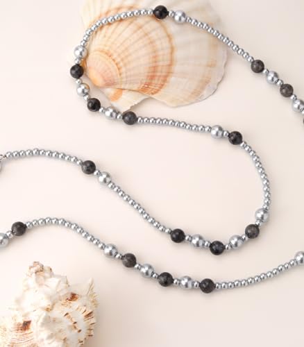Long Beaded Necklaces for Women Pearl Stone Bead Strand - Layered Sweater Chain Elegant Mother's Day Jewelry Gifts - color: Grey