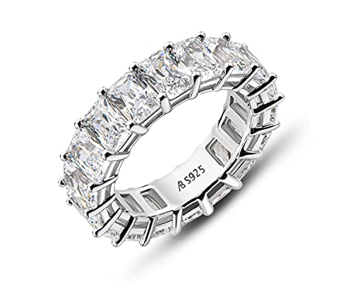 AINUOSHI Eternity Ring, 925 Sterling Silver Engagement Promise Ring for Women,Emerald Oval Radiant Round Cushion Cut Cubic Zirconia CZ Fine Ring,Stackable Full Eternity Wedding Band - color: Radiant Cut