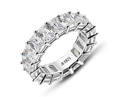 AINUOSHI Eternity Ring, 925 Sterling Silver Engagement Promise Ring for Women,Emerald Oval Radiant Round Cushion Cut Cubic Zirconia CZ Fine Ring,Stackable Full Eternity Wedding Band - color: Radiant Cut