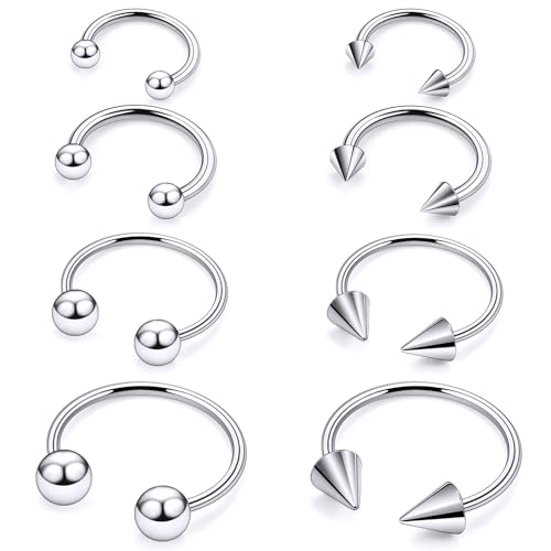 20G 18G 16G 14G 12G ASTM F136 Titanium Horseshoe Septum Nose Ring Piercing Jewelry Circular Barbell Helix Snug Tragus Rook Daith Cartilage Earring Lip Ring Hoop Piercing Jewelry for Women Men - style: 16G, 10mm 12mm 14mm 16mm Length, Ball+Spike