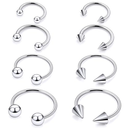 20G 18G 16G 14G 12G ASTM F136 Titanium Horseshoe Septum Nose Ring Piercing Jewelry Circular Barbell Helix Snug Tragus Rook Daith Cartilage Earring Lip Ring Hoop Piercing Jewelry for Women Men - style: 16G, 10mm 12mm 14mm 16mm Length, Ball+Spike