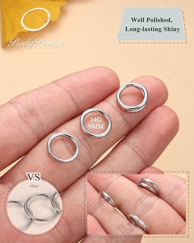 BodyBonita 3pcs Nose Rings Hoops - Double Hoop Nose Ring 14/16/18/20G Hinged CZ Piercing Jewelry Septum Clicker Rings Cartilage Earring Helix Rook Tragus Daith 7mm/8mm/9mm/10mm - color: Silver, size: 14 gauge(1.6mm)-9mm