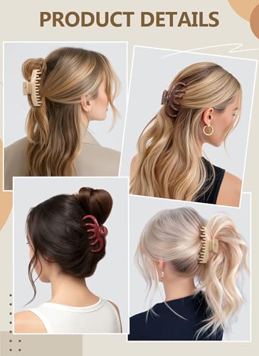 4 Pack Silicone Flexible Hair Claw Clips - Nonslip Large Bendable Soft Claw Clip for Women, Silicone Hair Clips Hair Accessories - color: White+Khaki+Coffee+Dark red