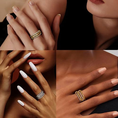 14K Gold Interlocking Stackable Rings for Women – Silver Gold Stack Ring Set with CZ, Two Tone Interlocked Stacked Ring, Multi-layer Statement Ring Jewelry - color: Upgraded 14K Gold&Silver CZ(3Layer), size: 5
