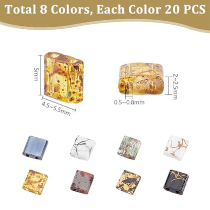 PH PandaHall 160pcs 8 Colors Tila Beads, 2 Hole Seed Beads Coffee Color Flat Craft Japanese Glass Loose Bead Square Spacer Bead for Stackable Jewelry Friendship Bracelet Necklace Earring Making