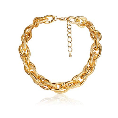 Asphire Punk Twist Rope Choker Necklace Gold Chunky Carved Link Chain Statement Necklace Boho Twist Necklace Jewelry Gift for Women
