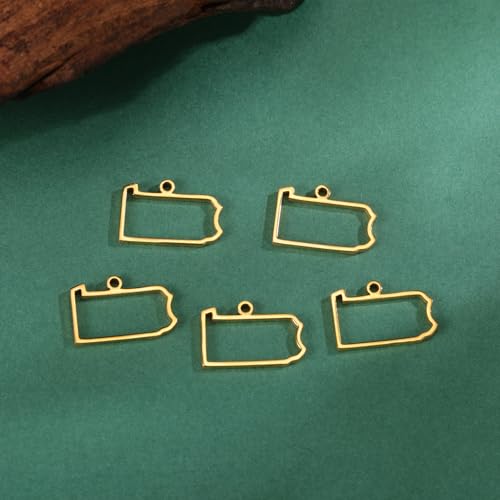 kkjoy 5Pcs Hollow Continents Maps of USA Pendant Charms for Jewelry Making and Crafting, Stainless Steel Mini Charm Craft Supplies Accessories for DIY Bracelet Necklace Earrings - color: Hollow Pennsylvania Map - Gold