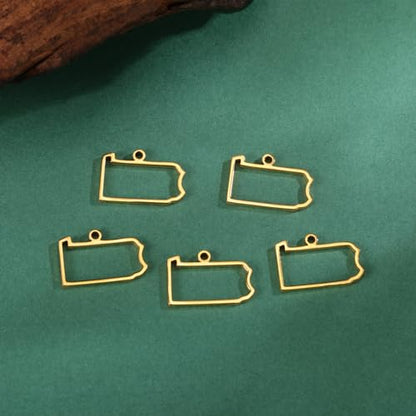 kkjoy 5Pcs Hollow Continents Maps of USA Pendant Charms for Jewelry Making and Crafting, Stainless Steel Mini Charm Craft Supplies Accessories for DIY Bracelet Necklace Earrings - color: Hollow Pennsylvania Map - Gold