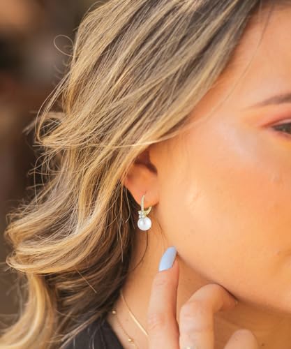Pearl Earrings for Women 925 Silver Freshwater Real Pearl Drop Dangling Earrings for Birthday Christmas Anniversary - color: Gold