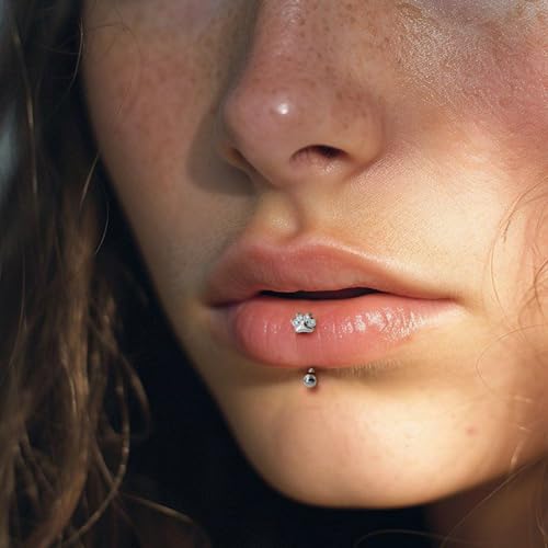 2Pcs Cat Paw Gold Eyebrow Rings Rook Piercing Jewelry 16G 6mm 8mm Threaded Cartilage Tragus Earrings 316L Stainless Steel Paw Prints Vertical Labret Lip Piercing Jewelry - color: Silver, size: 16 gauge(1.2mm)-8mm