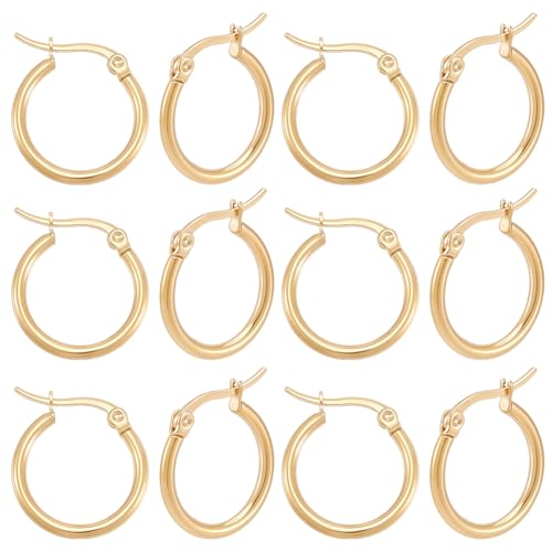 Beebeecraft 1 Box 12 Pairs Hoop Earrings 18K Gold Plated 304 Stainless Steel 20mm Cartilage Ear Cuff Tiny Hoop Hugging Earring Sleeper Earwires Components for Gift - size: 20x2mm