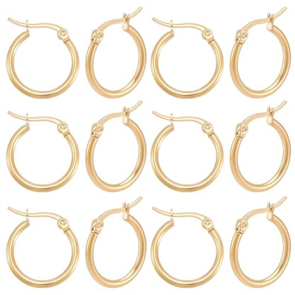 Beebeecraft 1 Box 12 Pairs Hoop Earrings 18K Gold Plated 304 Stainless Steel 20mm Cartilage Ear Cuff Tiny Hoop Hugging Earring Sleeper Earwires Components for Gift - size: 20x2mm