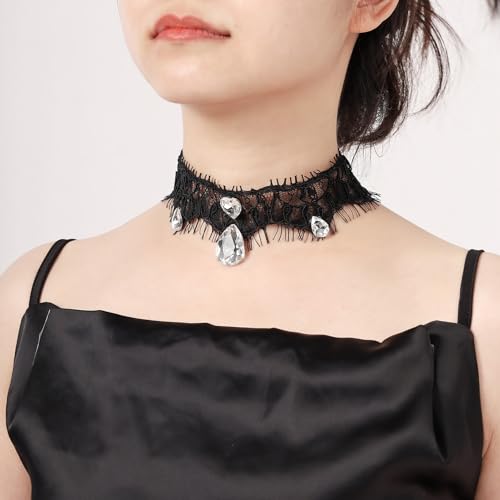 MILAKOO Lace Tattoo Choker for Women Elegant Goth & Elegant Necklace Collarbone Pearl Pendant Collar - color: Black A