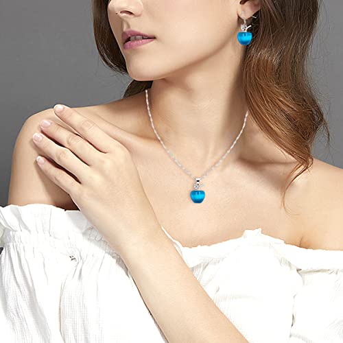 Uloveido Apple Necklace and Earrings Set for Women Cute Apple Jewelry Set for Teacher Mom YL007 - color: Dark Blue
