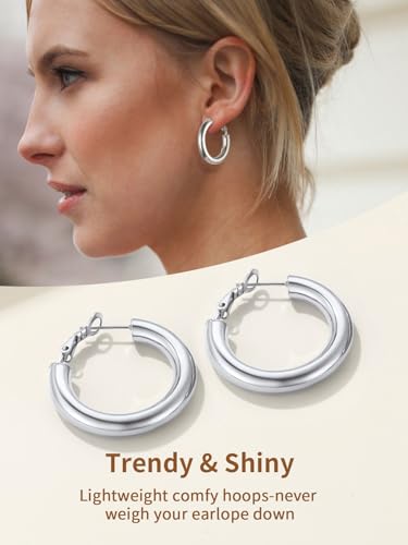 FindChic Hoop Earrings for Women, Silver/Black/14K Gold Plated Hypoallergenic Hollow Round Tube Loop Earrings, 20mm/30mm/40mm/60mm/80mm Chunky Hoops with Custom Name Options & Gift Box - color: b.Silver, size: 30MM