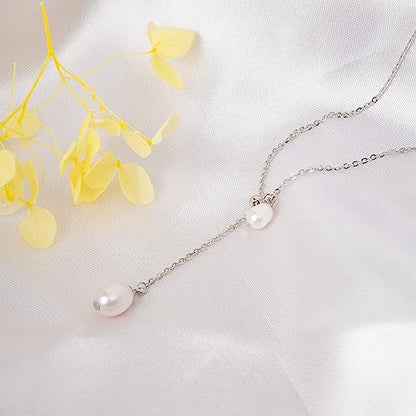 925 Sterling Silver Dainty Freshwater Cultured Pearl Choker Necklace White Genuine Real Pearl Charm Necklaces Jewelry Gifts for Her - color: Choker Y-Silver