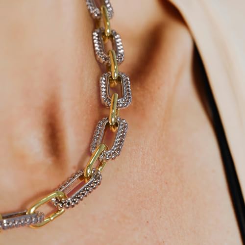 Mytys Women's Link Necklace 18k Gold Plated Double Twist Wire Gold and Silver 2 Tone Chain Necklaces Christmas New Year Jewelry - color: Short Gold & Silver 7