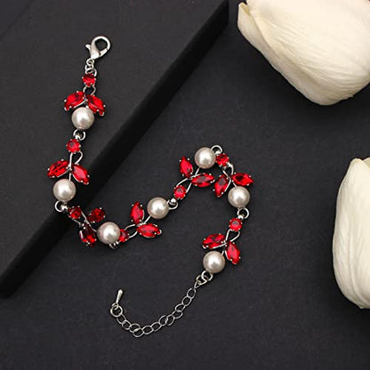 Luxury Cubic Zirconia Aurtrian Crystal Pearl Floral Necklace Dangle Earrings Wedding Bridal Jewelry Set Birthday Gifts for Her - color: Style02-Siam-Silver Plated