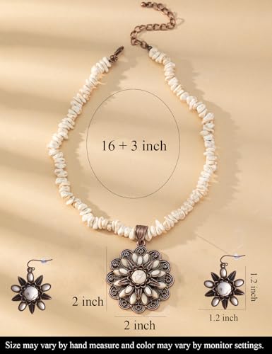 TOPACC Western Jewelry Set for Women Navajo Pearl Necklace Turquoise Cowgirl Accessories for Country Concert Outfit - color: C-White