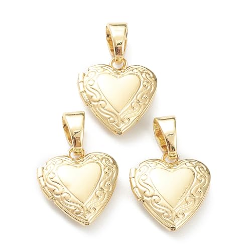 LiQunSweet 10 Pcs Vintage Golden Heart Shape Engraved Locket Pendant Openable Collection Photo Frame Charms for Necklaces - 15x13mm - color: Heart Locket Pendant_15x13mm