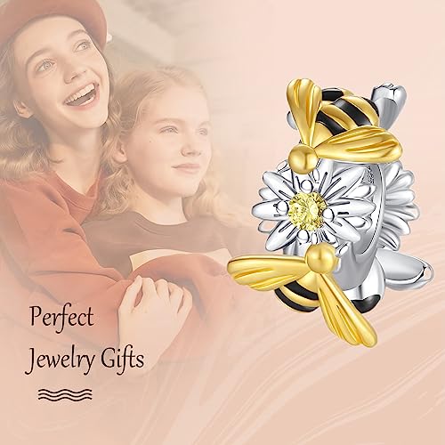 Annmors S925 Clip Spacer Safety Chain Stopper Charms for Pandora, Gift Mom Daughter Friend Sister Wife Grandma Girlfriend Fmaily On Christmas Mothers Valentines Halloween Graduation - color: F02-Gold Bee Stopper