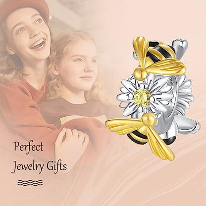 Annmors S925 Clip Spacer Safety Chain Stopper Charms for Pandora, Gift Mom Daughter Friend Sister Wife Grandma Girlfriend Fmaily On Christmas Mothers Valentines Halloween Graduation - color: F02-Gold Bee Stopper