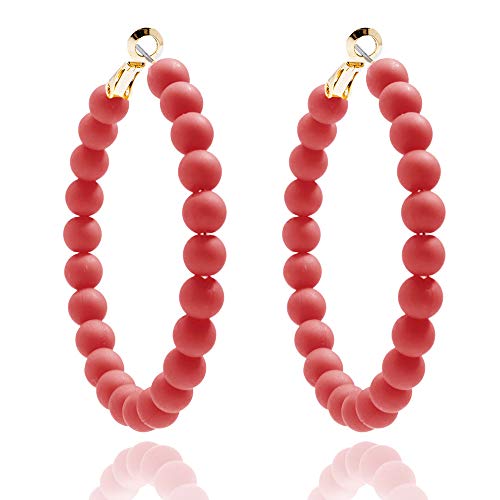 ZENZII Beaded Hoop Earrings Bohemian Circle Round Bead Earrings Chic Dangle Earrings for Women and Girls - color: Red