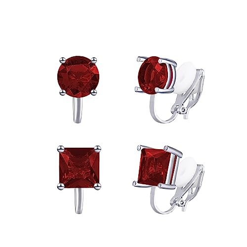 YOQUCOL 2 Pairs 8MM Cubic Zirconia Crystal Clip On Stud Earrings Non Pierced Stud Earrings For Women - color: Red