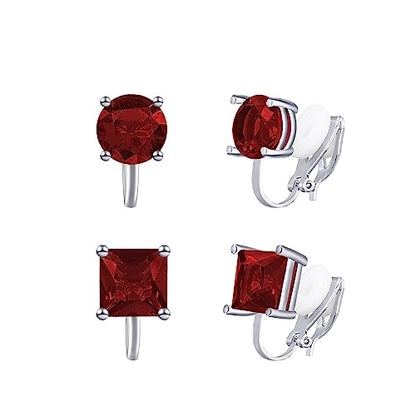 YOQUCOL 2 Pairs 8MM Cubic Zirconia Crystal Clip On Stud Earrings Non Pierced Stud Earrings For Women - color: Red