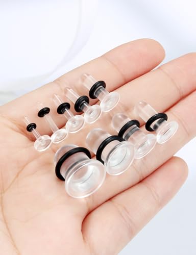 14G 12G 10G 8G 6G 4G 2G 0G 00G Ears Gauges Tunnels Plugs for Women Acrylic Flat Top Plugs with O-rings Ear Gauge Stretching Kit Expander Stretcher Plug Earrings for Piercing Jewelry - color: 10g to 1", clear