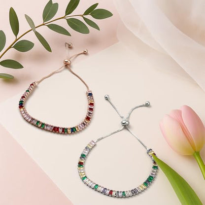 Cuff Bangle Bracelets for Women, Link Chain Bracelets Jewelry Gifts for Women - style: Rainbow Crystal