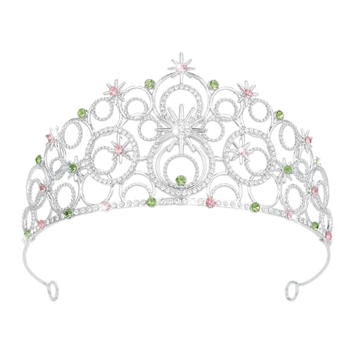 Crystal Crowns for Women, Crystal Bubble TiaraBride Royal Queen Headband Princess Headpieces for Women Bridal Wedding Prom Birthday Party Crowns - color: Silver Pink Green