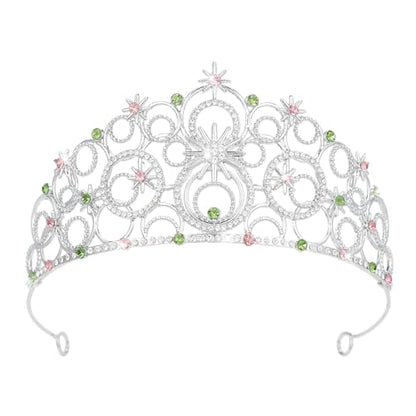 Crystal Crowns for Women, Crystal Bubble TiaraBride Royal Queen Headband Princess Headpieces for Women Bridal Wedding Prom Birthday Party Crowns - color: Silver Pink Green