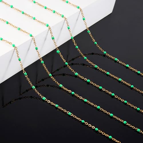 KYUNHOO 16.4FT/5M Gold Plated Jewelry Chains Bulk for Necklace Crafting | Bright Green Bead Cable Links Stainless Steel Enamel Chain for Earring Bracelet Making with Jewelry Accessories - color: gold-light green