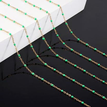 KYUNHOO 16.4FT/5M Gold Plated Jewelry Chains Bulk for Necklace Crafting | Bright Green Bead Cable Links Stainless Steel Enamel Chain for Earring Bracelet Making with Jewelry Accessories - color: gold-light green